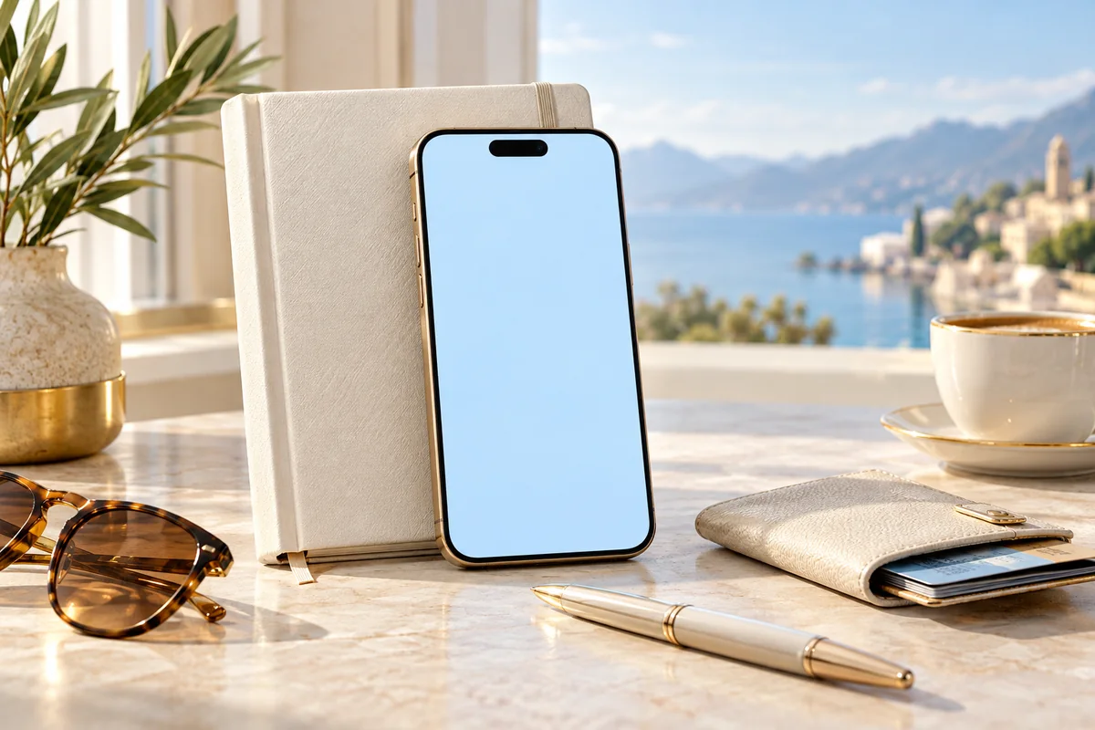 Smartphone and everyday essentials, illustrative app convenience scene
