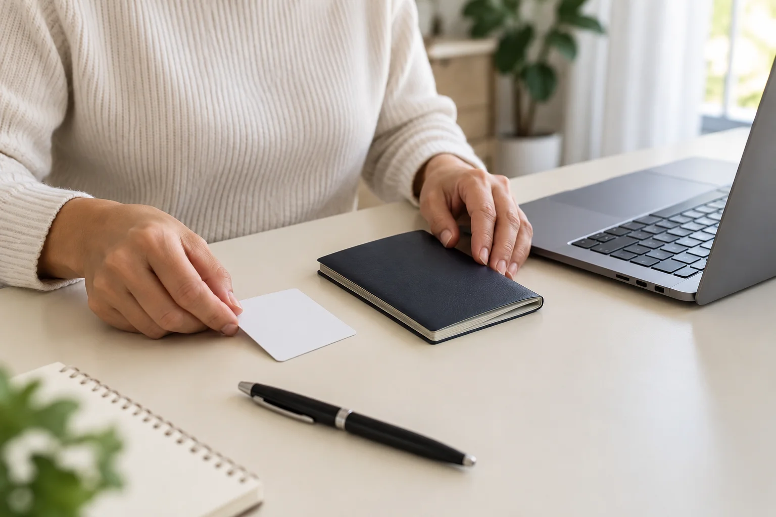 Registration documents and laptop, illustrative application preparation scene